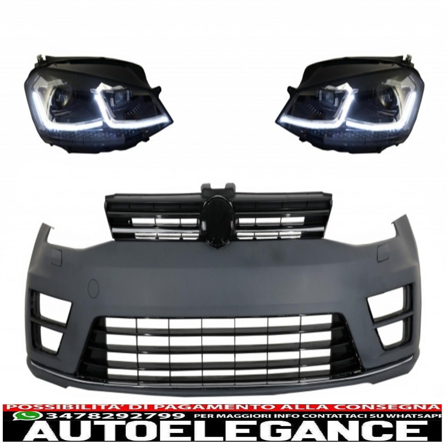 front bumper with led headlights dynamic sequential cornering lights suitable for vw golf vii 7 (2013-2017) r-line look