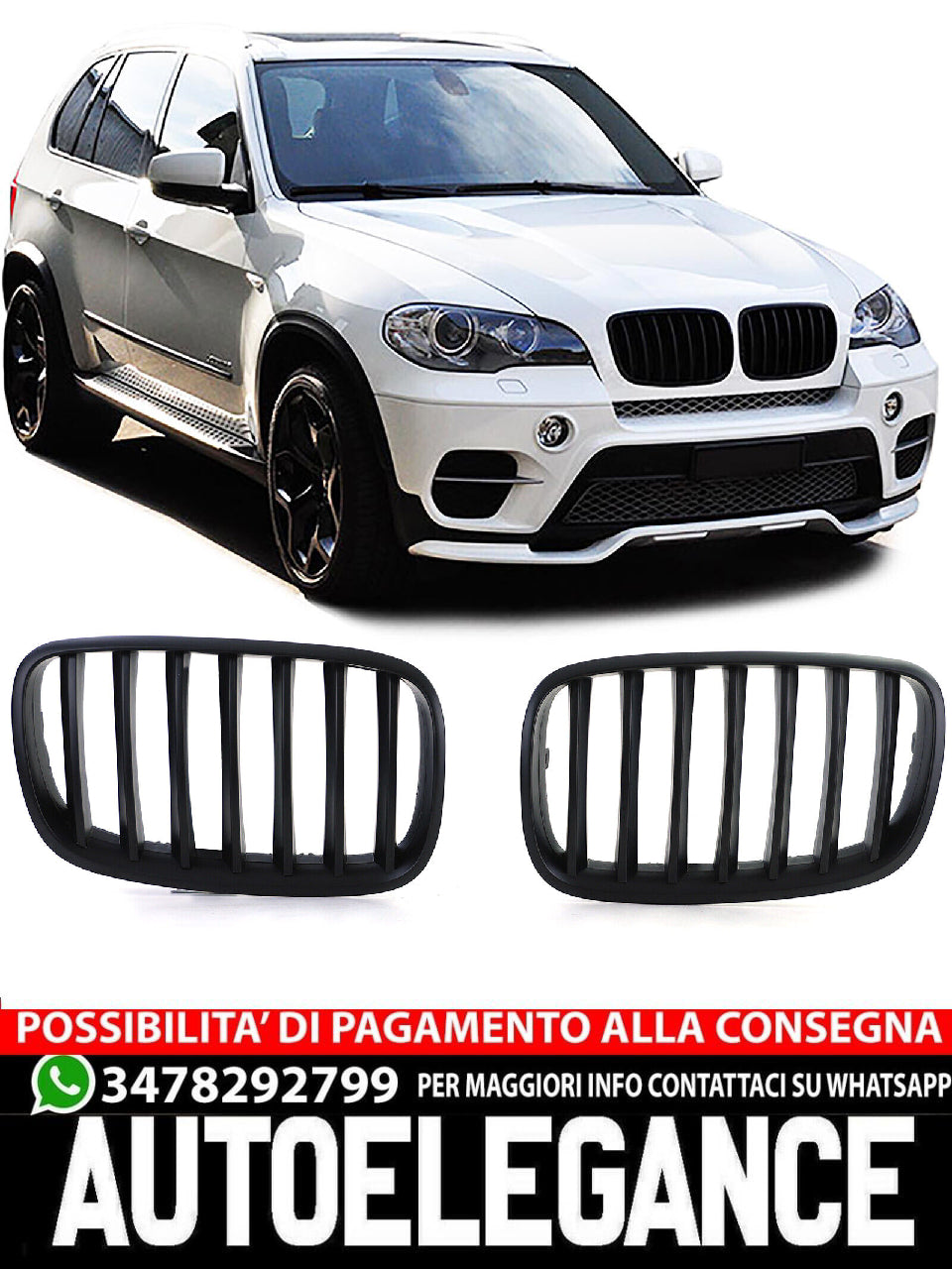 Griglia del radiatore sportiva Performance nera opaca aftermarket compatibile con BMW X5 E70 X6 E71 06-13