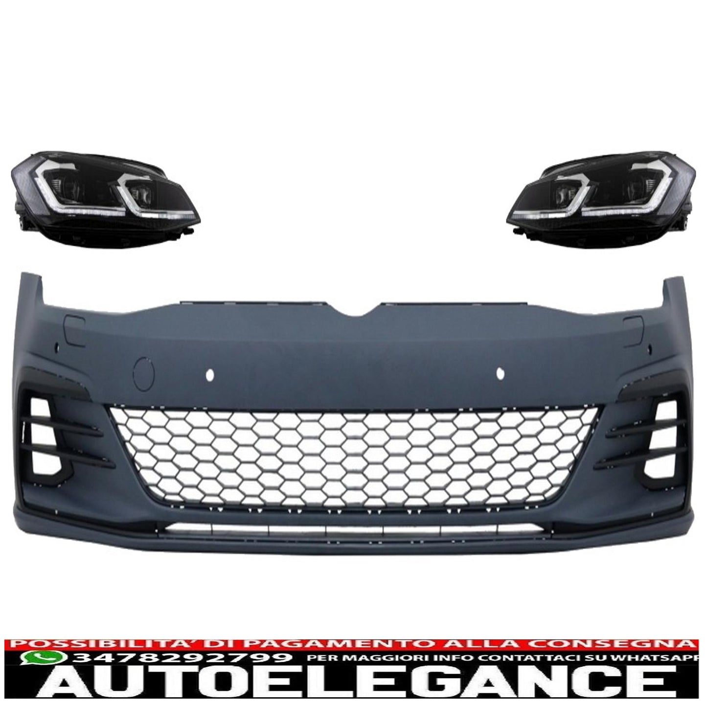 front bumper suitable for vw golf vii 7.5 (2017-2020) and led headlights dynamic sequential direction indicators gti look 