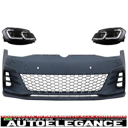 front bumper suitable for vw golf vii 7.5 (2017-2020) and led headlights dynamic sequential direction indicators gti look 