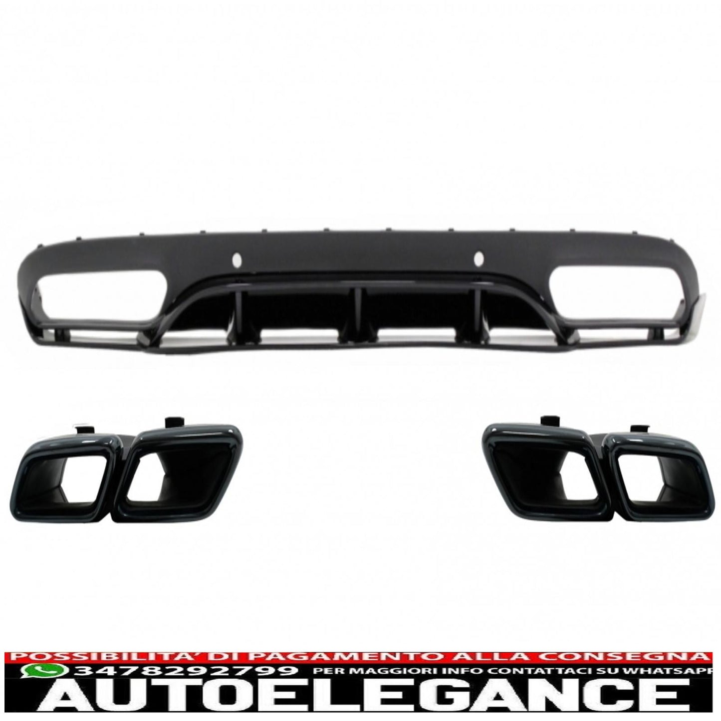 Rear bumper valance diffuser with exhaust tips suitable for mercedes c class c205 a205 coupe cabriolet (2014-2019) c63 edition 1 design black