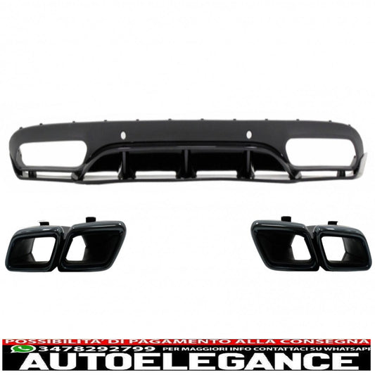 Rear bumper valance diffuser with exhaust tips suitable for mercedes c class c205 a205 coupe cabriolet (2014-2019) c63 edition 1 design black