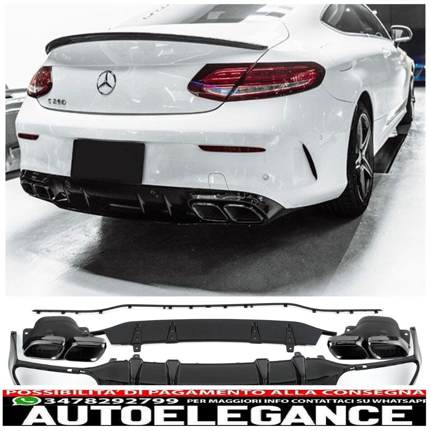 diffusore + mascherine scarico 2x2 (nero) amg opt per mercedes classe c a205 c205-mostra il titolo originaletesto originalediffusor + auspuffblenden 2x2 (schwarz) amg opt für mercedes c-klasse a205 c205