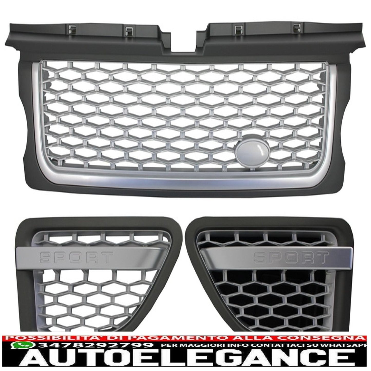 central grille and side vents group suitable for land rover sport l320 (2005-2008) autobiography look silver edition