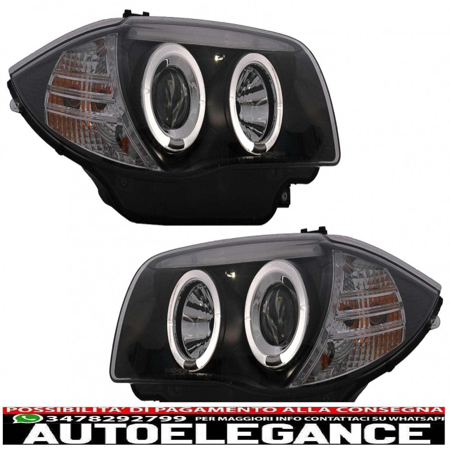 Angel eye headlights suitable for bmw 1 series e81 e82 e87 e88 (2004-2011) black 