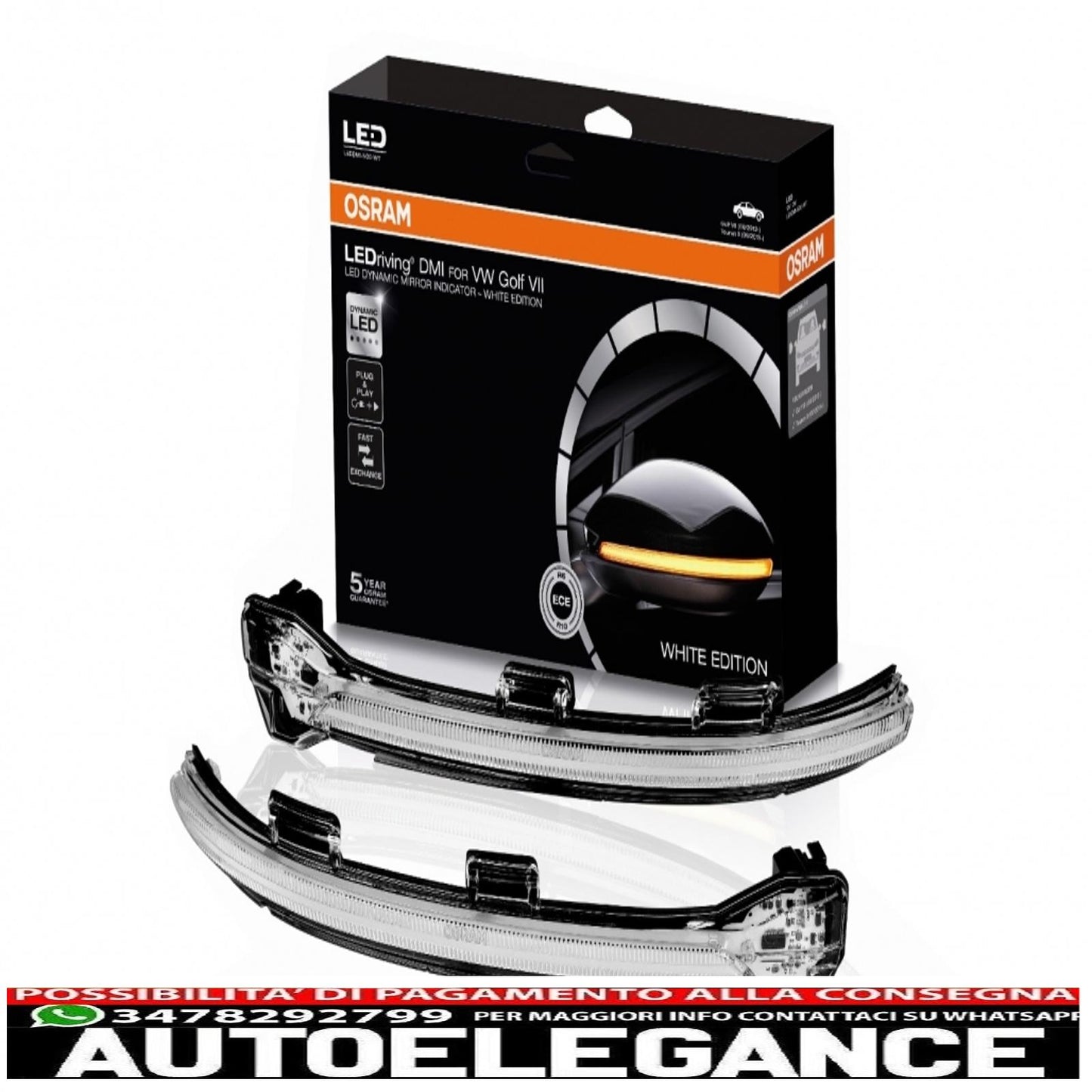 osram dynamic full led ledriving mirror indicators suitable for vw golf 7 &amp; 7.5 (08/2012-) vw touran ii (05/2015-) lamando (2014 -2019) white edition 