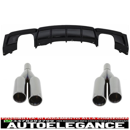 rear diffuser double outlet edition gloss black with m-power tailpipes black suitable for bmw 3 series f30 f31 (2011-up) m performance design