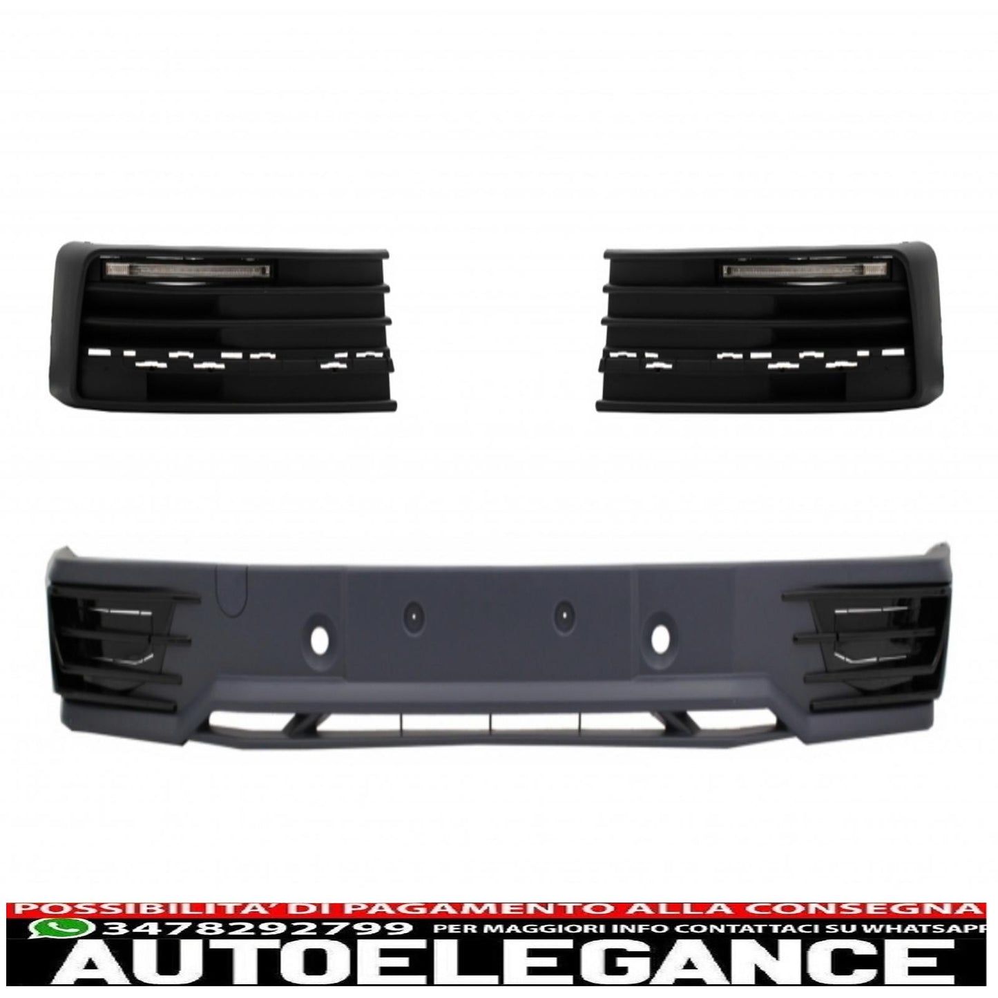 Additional front bumper spoiler with LED daytime running lights suitable for VW Transporter T6 (2015-up) Sportline design
