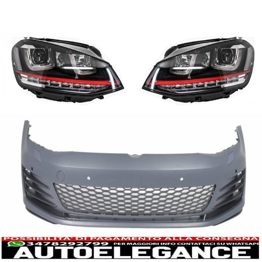 Paraurti anteriore adatto per vw golf vii golf 7 dal 2013 in poi gti look con fari 3d led rossi drl indicatori di direzione