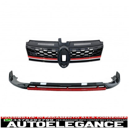 Front Bumper Lip Extension Spoiler with Center Grille Without Badge, Fit for VW Golf 7.5 Facelift (2017-2020) Piano Black &amp; Red