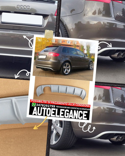 DIFFUSORE ADATTO PER AUDI A3 8P RS3 LOOK 2008-2012 LIFTING