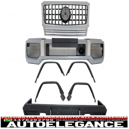 Complete conversion body kit suitable for mercedes g-class w463 (1989-2017) g63 g65 design with silver panamerican front grille 