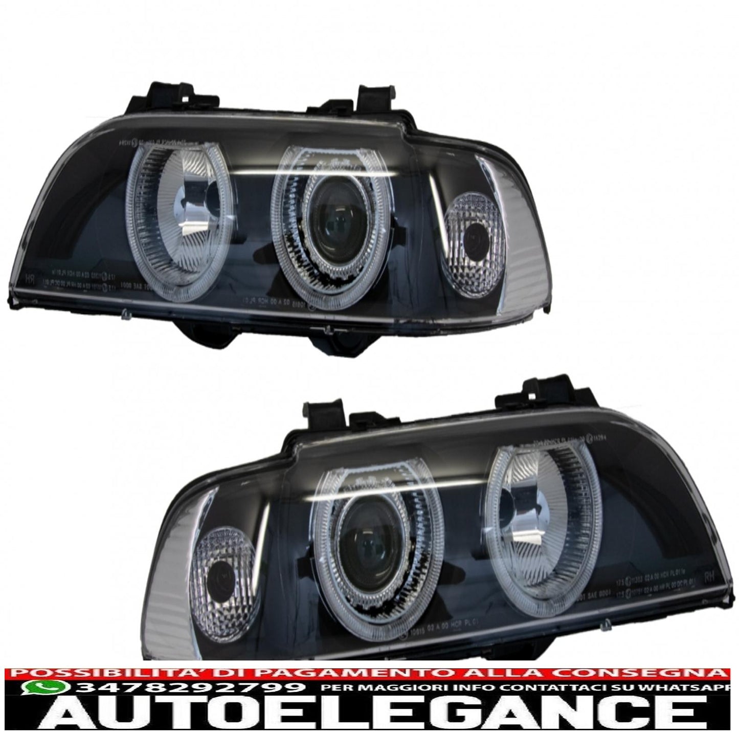 angel eye headlights suitable for bmw 5 series e39 (1996-2003) restyling design black chrome edition 