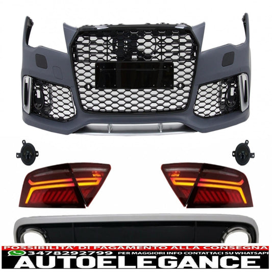 Paraurti anteriore e diffusore posteriore con terminali di scarico e luci posteriori a LED adatti per audi a7 4g pre-facelift (2010-2014) design RS7