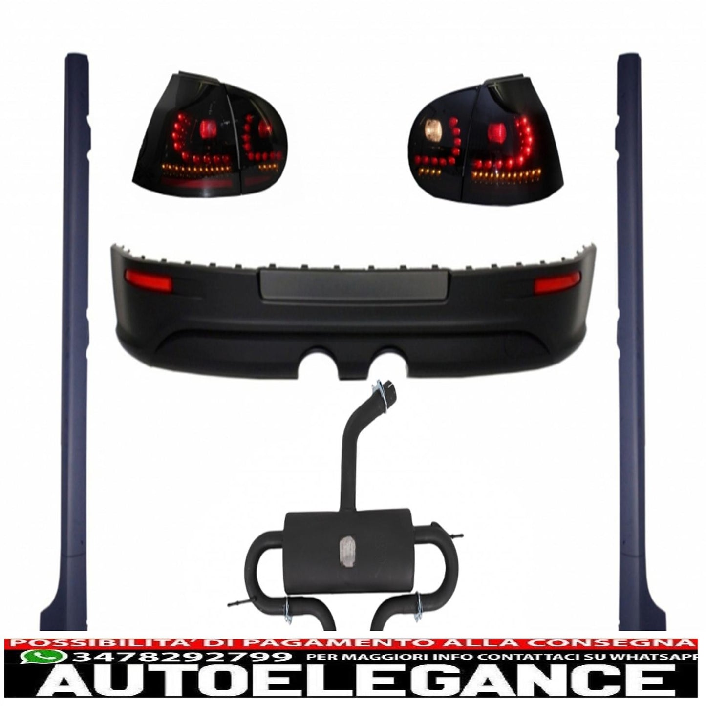 estensione paraurti posteriore impianto di scarico completo adatto per vw golf v 2003-2008 con fanali posteriori dinamici e minigonne laterali look r32
