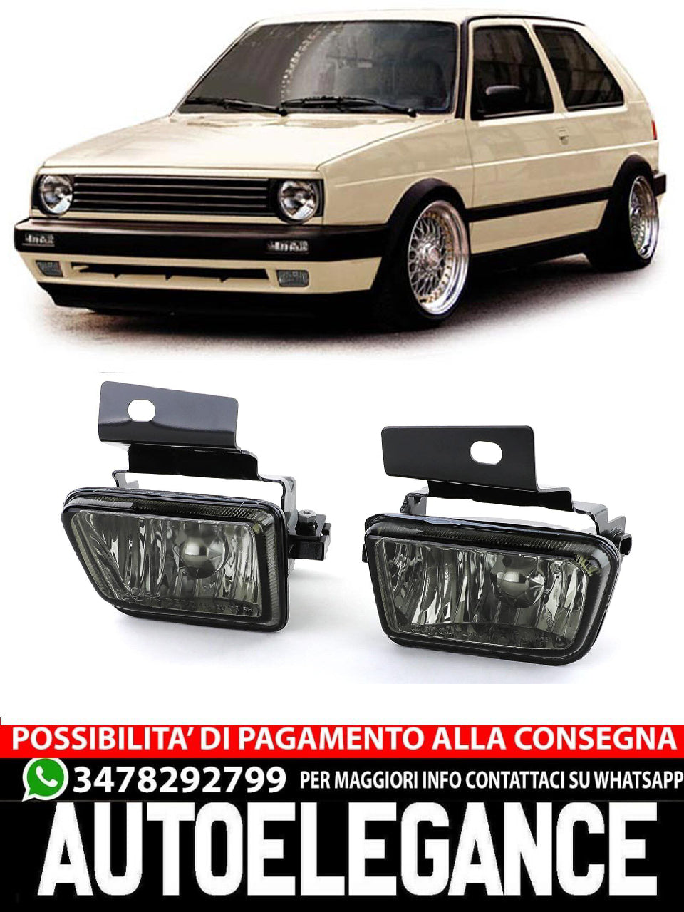 Fari fendinebbia in vetro trasparente fumé nero aftermarket compatibile con VW Golf 2 Jetta 2 83-92