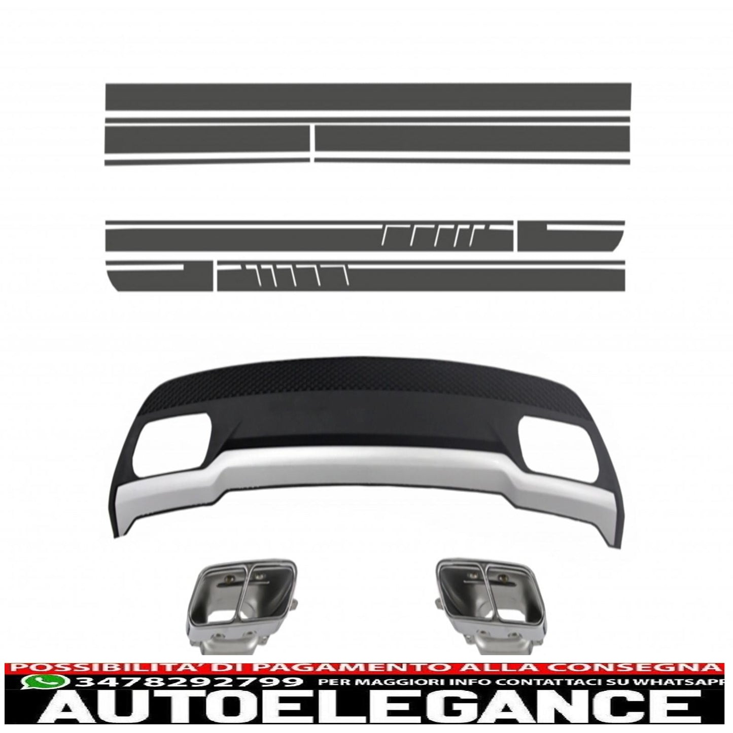 diffusore aria con terminali di scarico e adesivi grigi per mercedes classe a w176 (2012-2018) sport pack