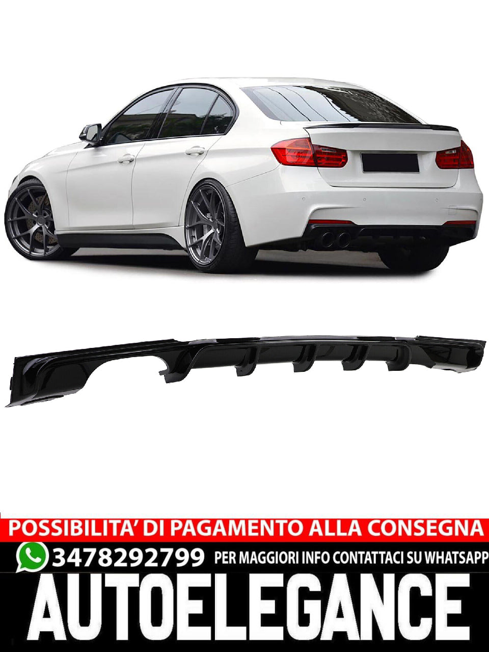 Rear Diffuser Performance Black Gloss suitable for BMW F30 F31 320 325 328 330 335 