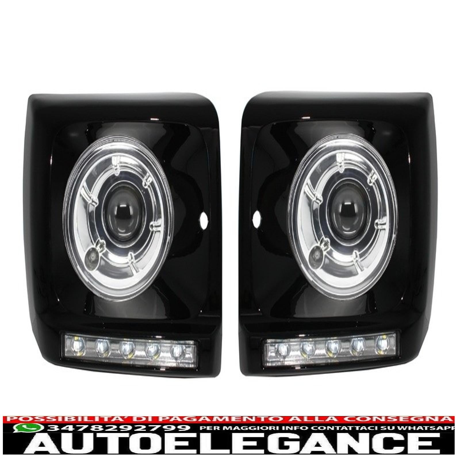 Coprifari neri led drl cromati adatti per mercedes classe g w463 (1989-2012) g65 design con fari bi-xeno AUTOELEGANCERICAMBI