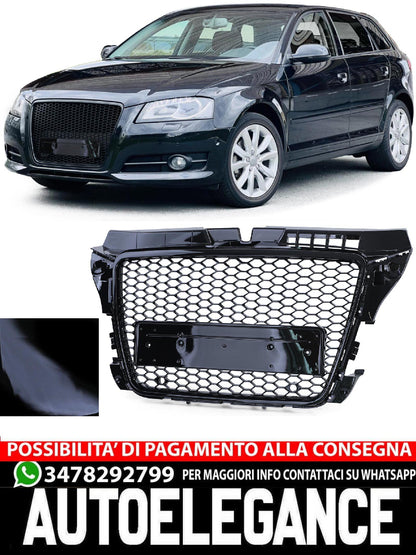 Griglia sportiva a nido d'ape nera lucida senza emblema aftermarket compatibile con Audi A3 8P 08-13