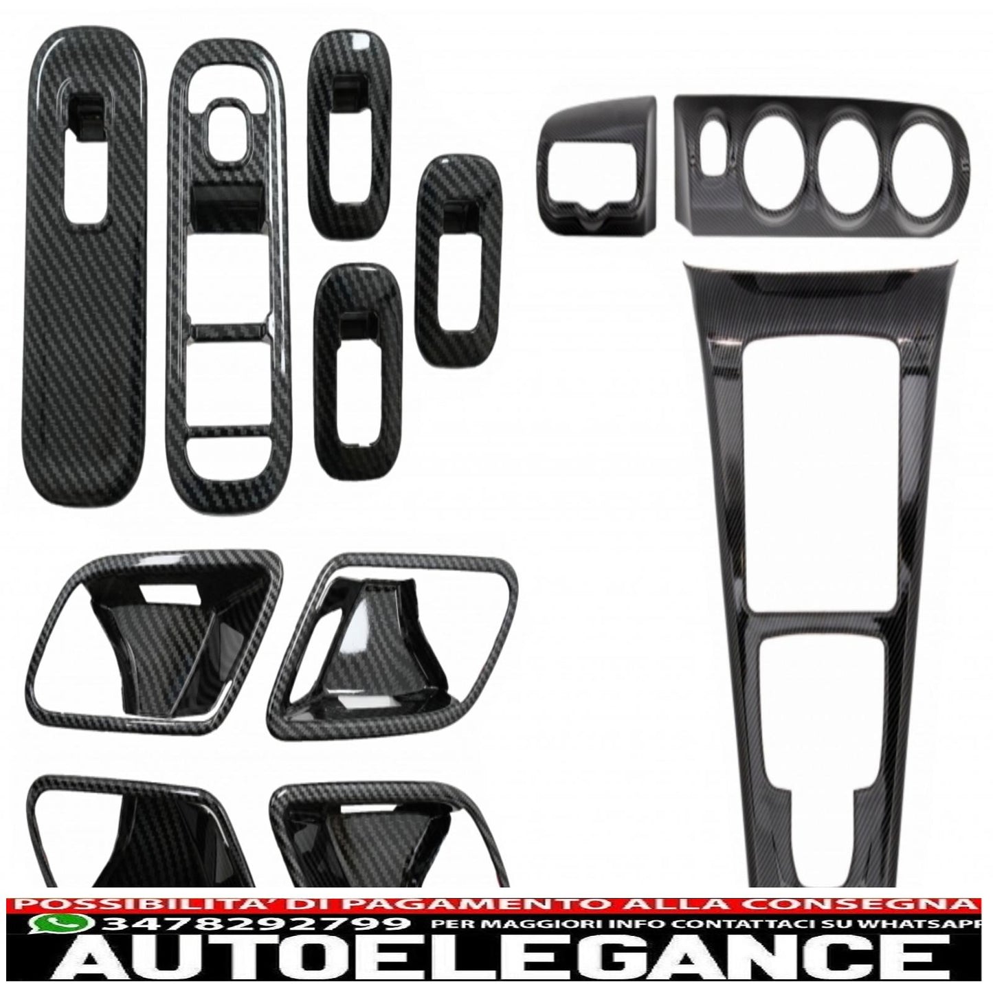copertura interna del pulsante dell'interruttore del vetro del finestrino dell'auto con coperchio della porta, ciotola della maniglia e console, cruscotto e cornice del faro dell'auto, adatto per Mercedes A W177 V177 (2018+), pellicola in carbonio. AUTOELEGANCERICAMBI