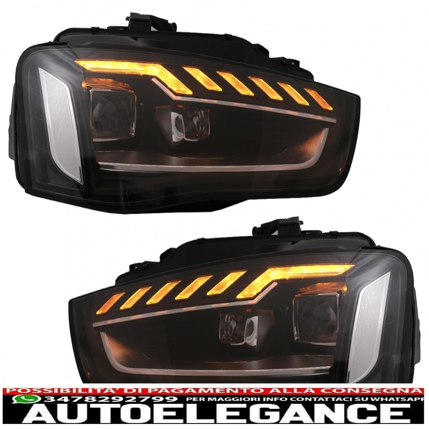 full led headlights suitable for audi a4 b8.5 facelift (2012-2015) dynamic sequential cornering lights black design a4 b9.5