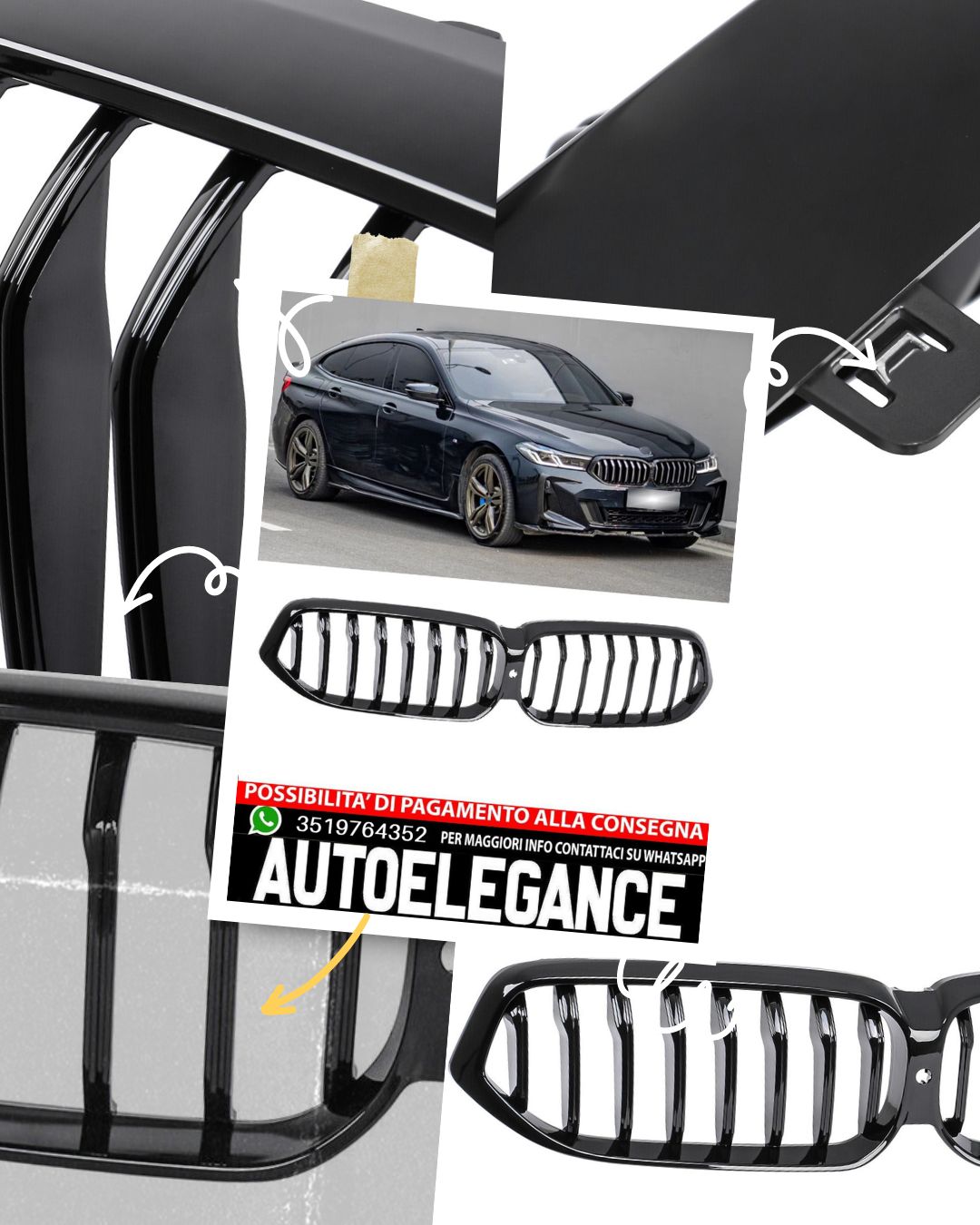 Griglia rene ponte singolo adatto per BMW Serie 6 GT G32 2020 LCI pianoforte