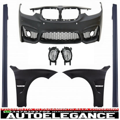 kit paraurti anteriore con fendinebbia e parafanghi anteriori adatto per bmw serie 3 f30 f31 non lci & lci (2011-2018) sport evo design