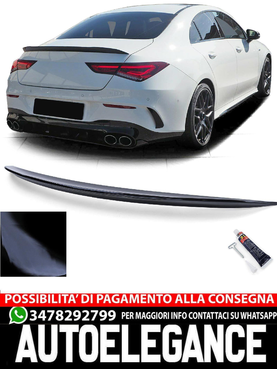 Spoiler Posteriore Sportivo Lip Nero Lucido aftermarket compatibile con Mercedes CLA C118 dal 19
