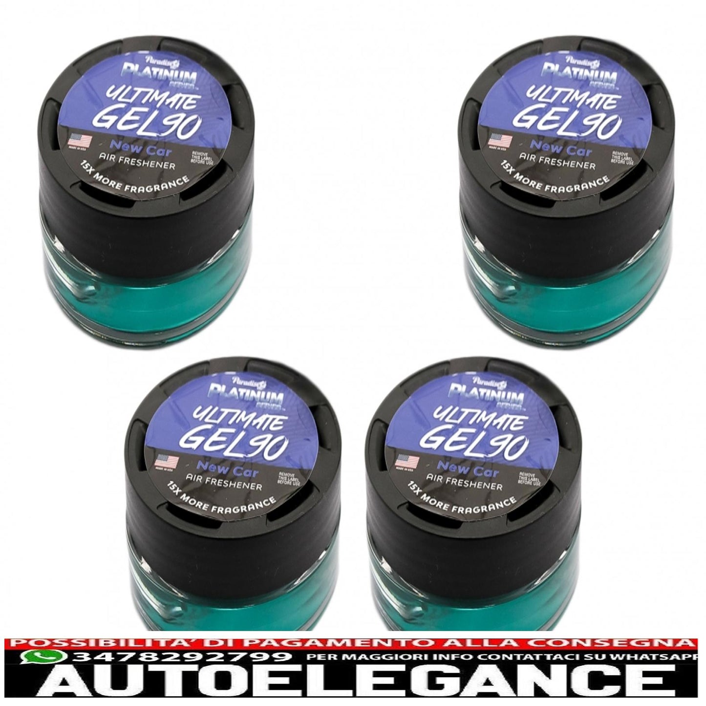 Paradise Fresh Air Ultimate gel deodorante per ambienti serie Platinum elimina odori 4 vasetti per auto nuove nero