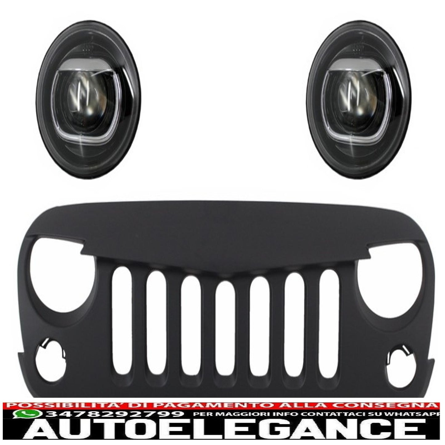 Front Center Grille with HID Bi-Xenon Headlights Fits for Jeep Wrangler Rubicon JK (2007-2017) Angry Bird Design 