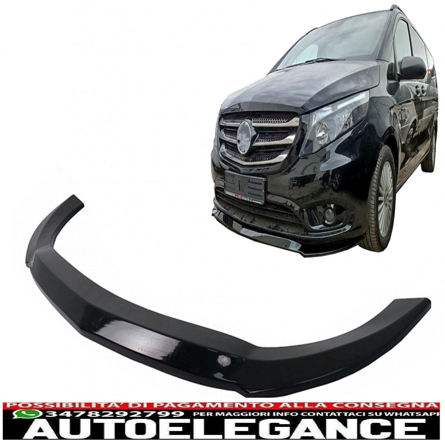 Front bumper lip extension suitable for mercedes v class w447 (2014 onwards) only for standard edition piano black 