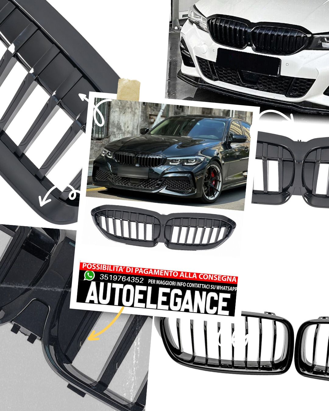 Griglia Reni ponte singolo adatto per BMW Serie 3 G20 G21 berlina Touring pianoforte nero
