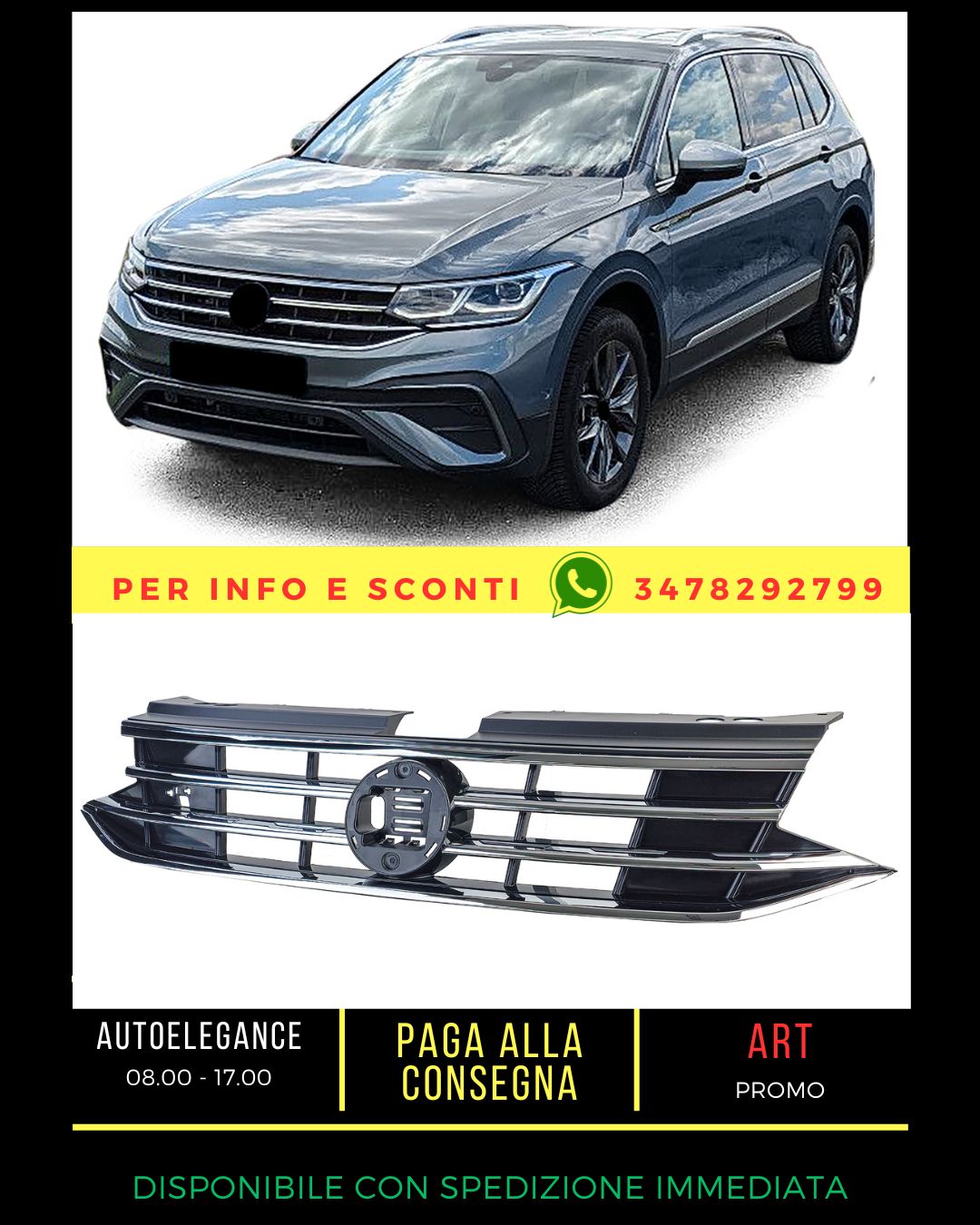⭐Black Grille with Chrome Stripes for VW Tiguan II Facelift 2020-2023⭐ 
