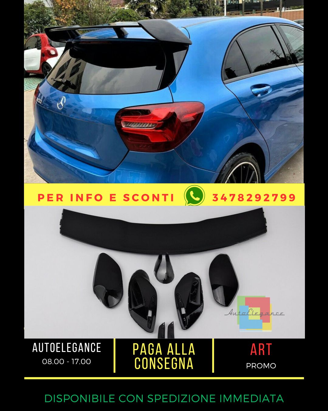🔥SPOILER NERO LUCIDO adatto PER Mercedes A class W176 2012-2018🔥