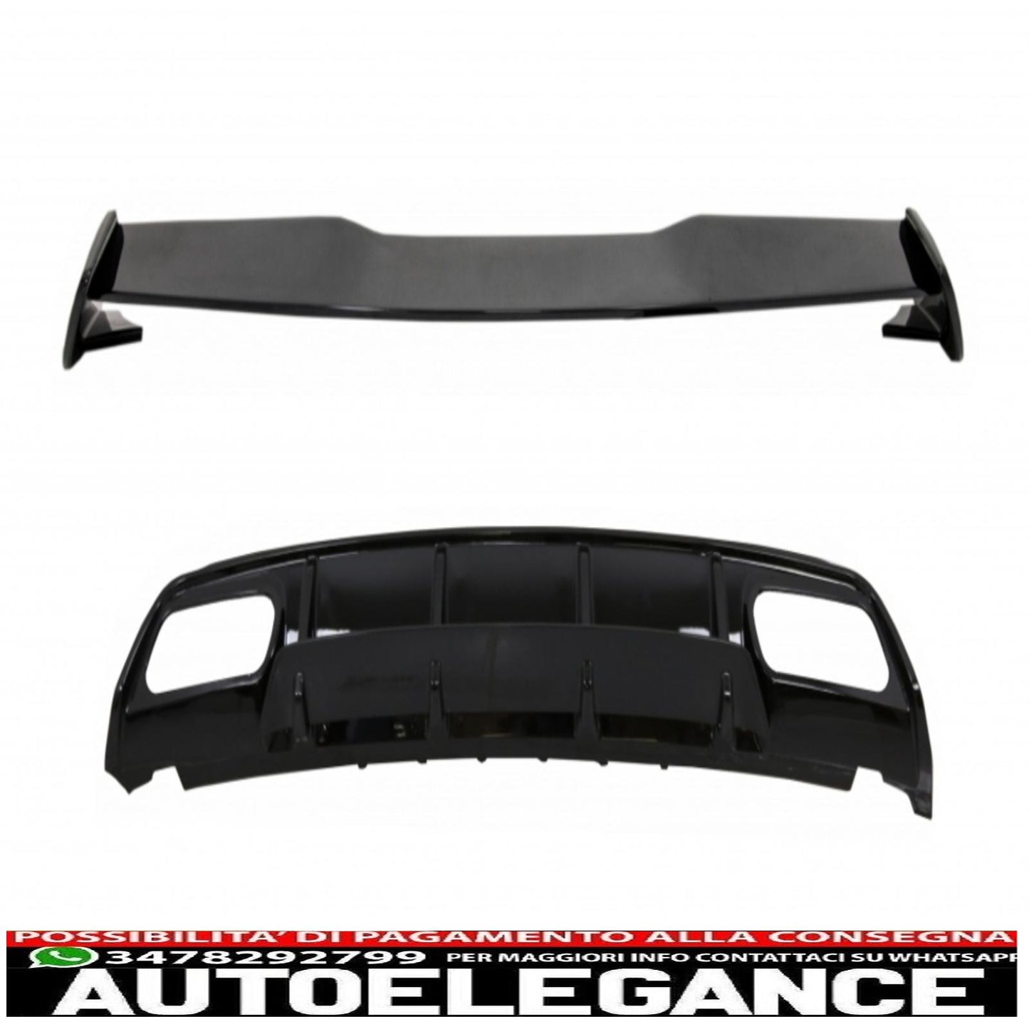 Diffusore posteriore con mantovana adatto per Mercedes W176 Classe A (2012-2018) con spoiler sul coperchio del bagagliaio A45 Design Facelift Black Edition