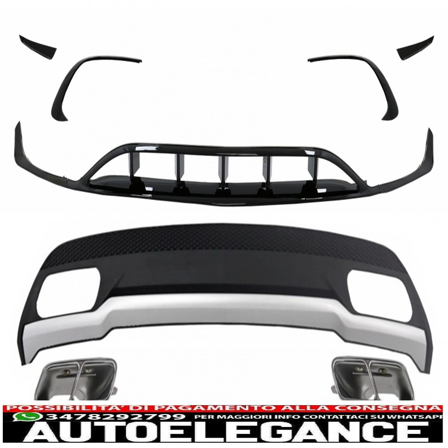 pacchetto diffusore posteriore e terminali di scarico con splitter anteriori e alette aerodinamiche adatto per mercedes classe A w176 (2015-2018) pacchetto sport