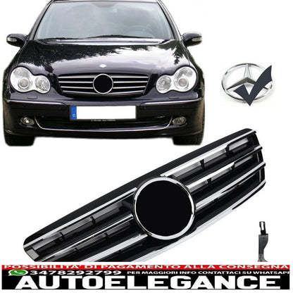 Sports radiator grille for Mercedes W203 S203 C-Class black + chrome