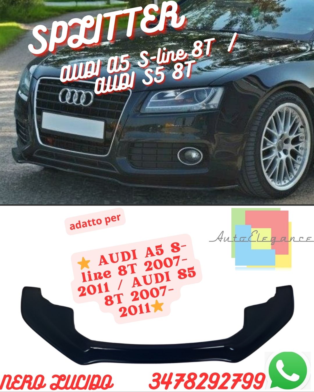 SPLITTER ADATTO PER⭐⭐ AUDI A5 S-line 8T 2007-2011 / AUDI S5 8T 2007-2011⭐⭐