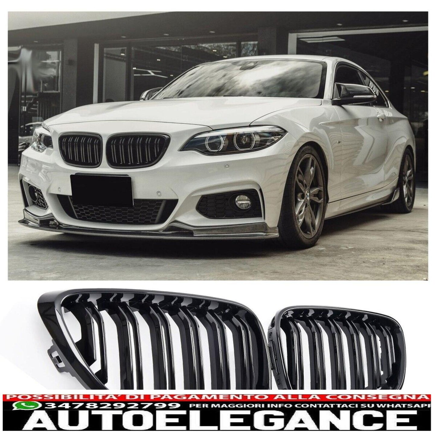 Per BMW serie 2 F22 F23 F87 griglia del radiatore doppia barra nero lucido