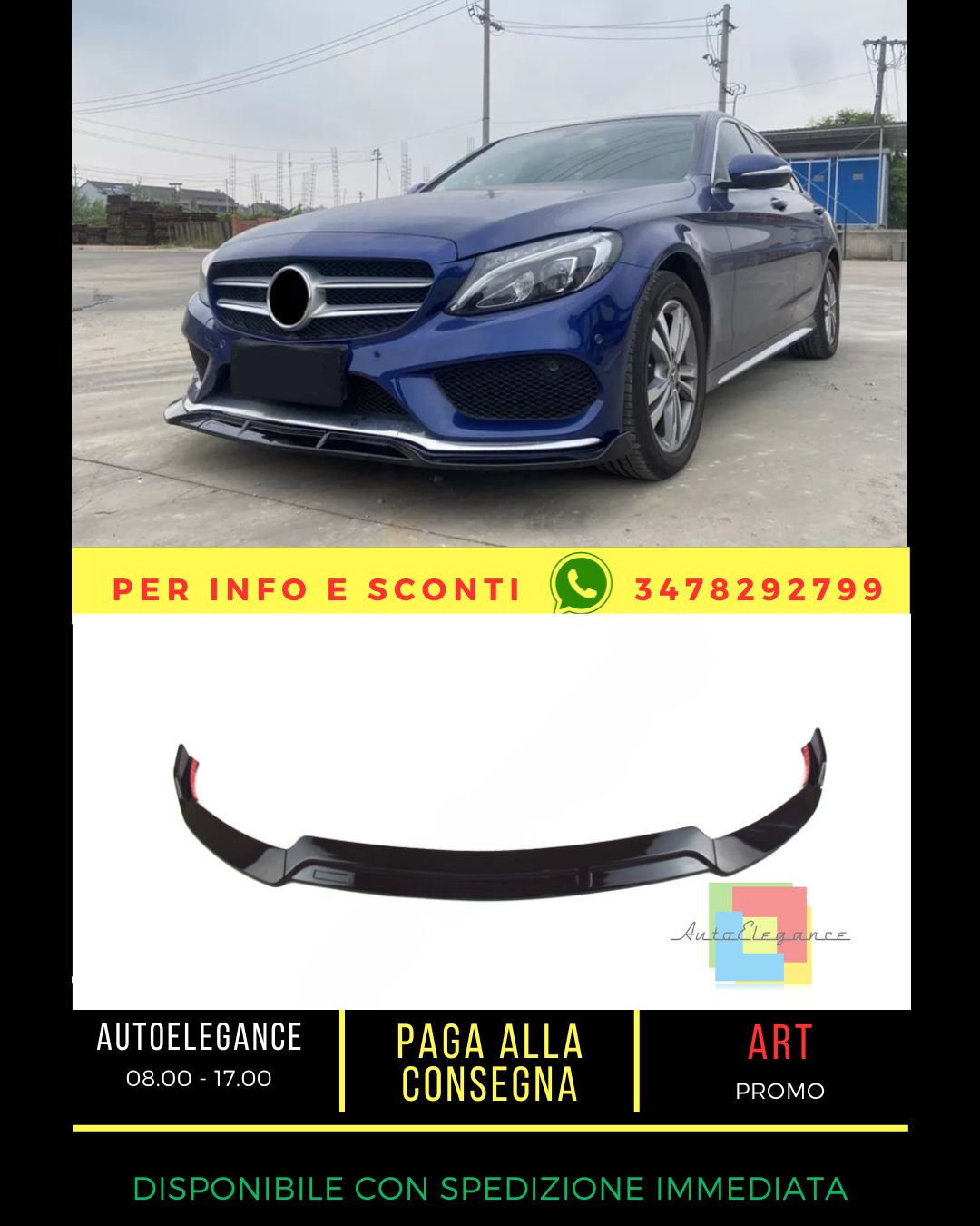 🔥Splitter NERO LUCIDO adatto PER Mercedes W205 2014 – 2021 AMG SPORT LINE🔥