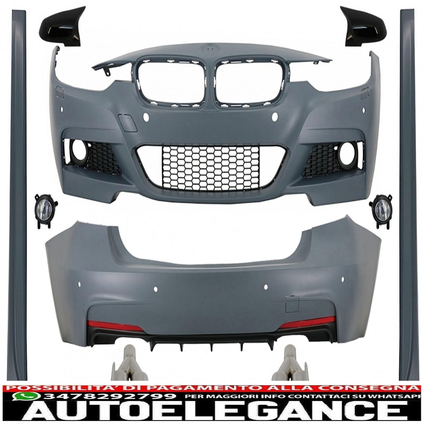 complete body kit with exhaust and mirror caps suitable for bmw 3 series f30 (2011-2019) m-technik design