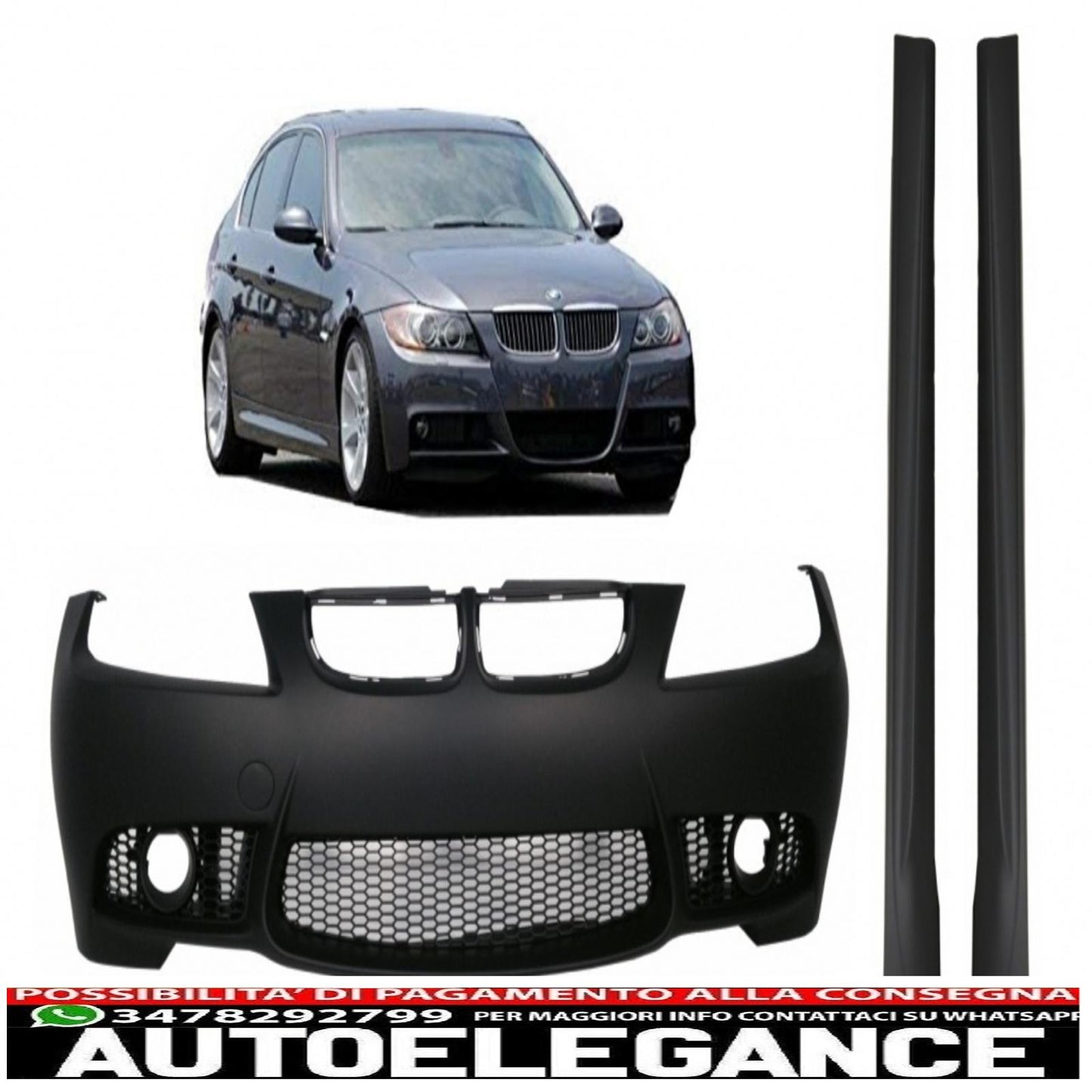 paraurti anteriore adatto per bmw serie 3 e90 berlina e91 touring (2004-2008) con minigonne laterali non lci design m3 senza fendinebbia