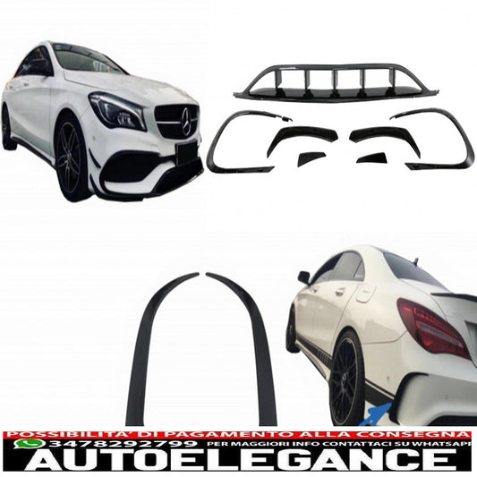 aerodynamic conversion kit front and rear bumper splitter fins suitable for mercedes cla w117 facelift (2016-2018) cla45 design canard piano black