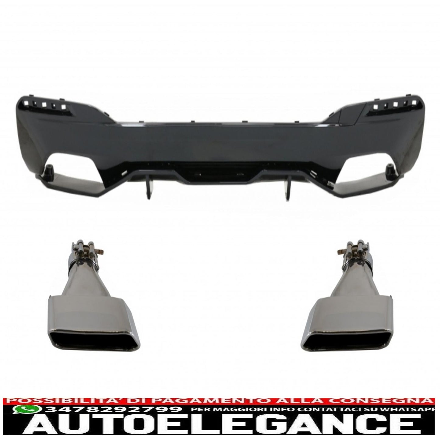 Diffusore per paraurti posteriore adatto per BMW Serie 5 G30 G31 Limousine Touring (2017 in poi) con terminali di scarico m Performance Design Nero Piano