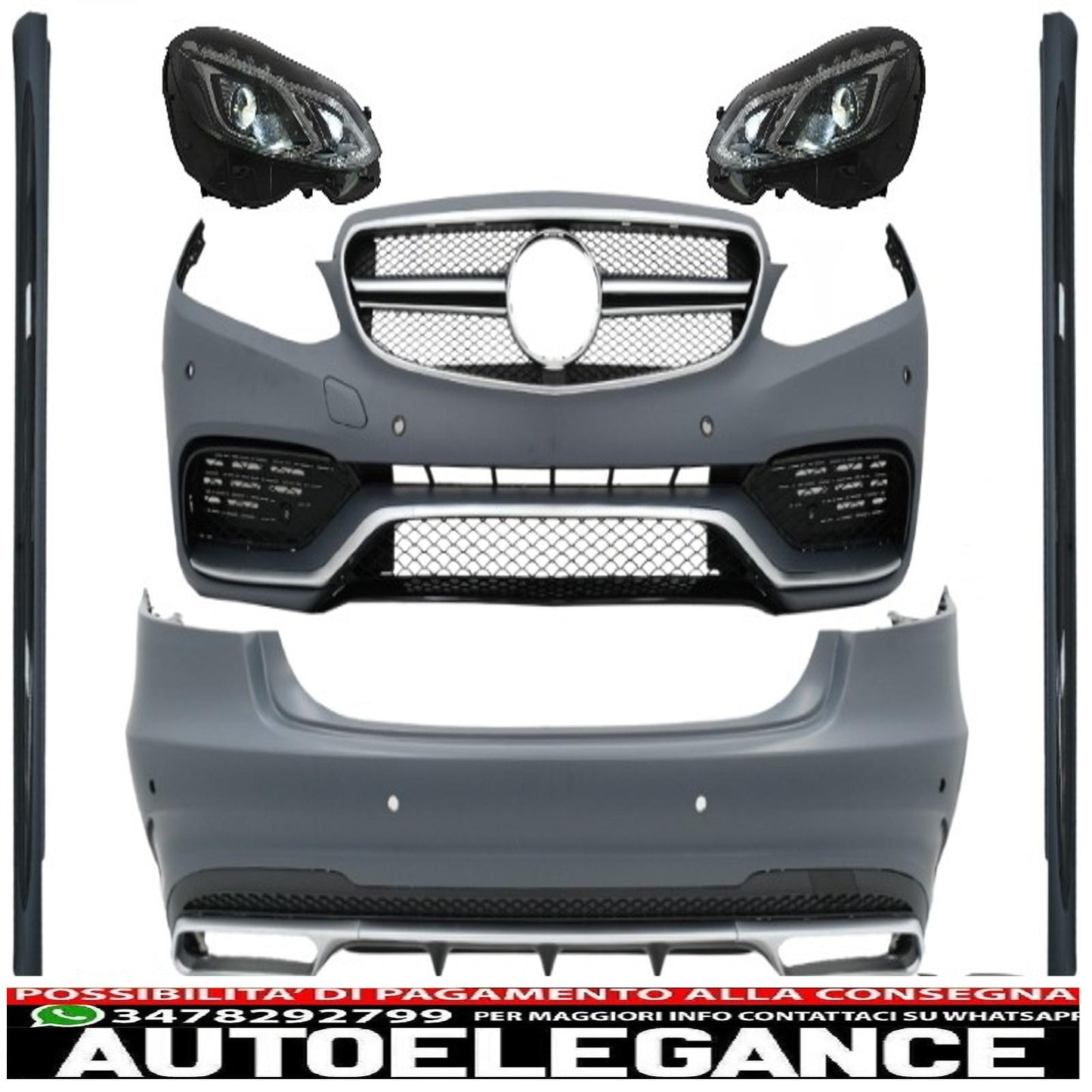 complete body kit with exhaust tips and led xenon headlights suitable for mercedes e class w212 (2013-2016) e63 design