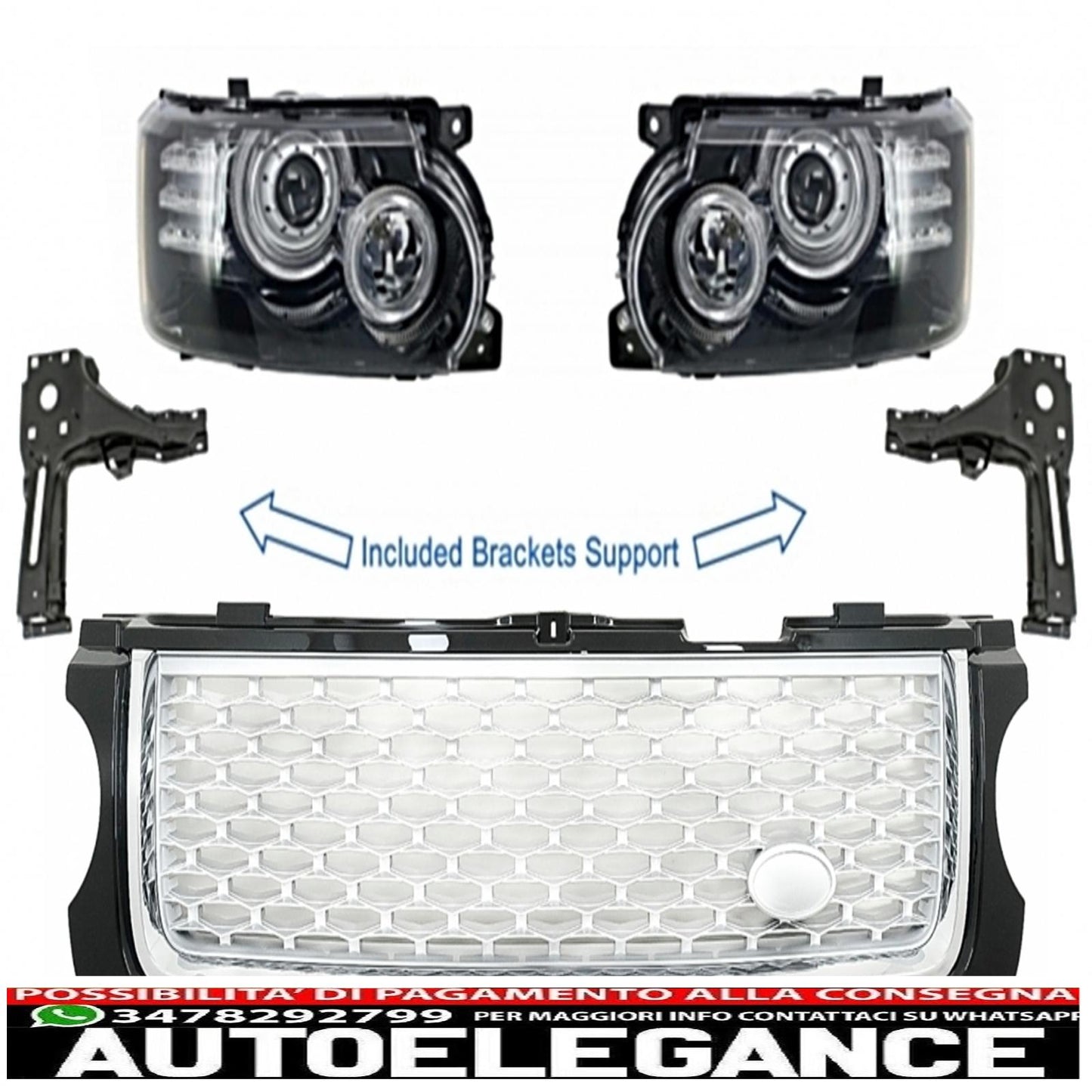 Headlights with support brackets and central grille suitable for land rover vogue l322 (2002-2009) facelift design