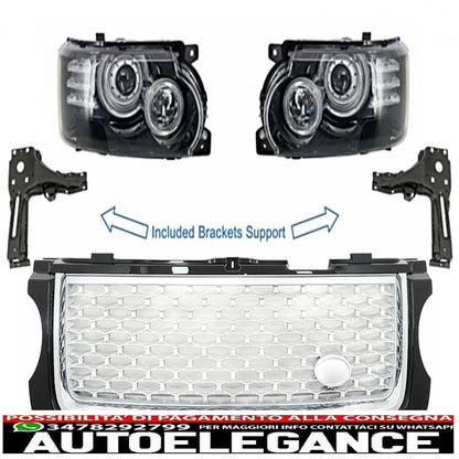 Headlights with support brackets and central grille suitable for land rover vogue l322 (2002-2009) facelift design