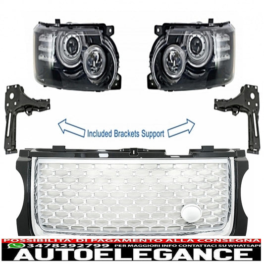 Headlights with support brackets and central grille suitable for land rover vogue l322 (2002-2009) facelift design
