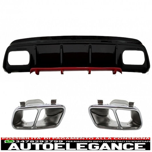 Diffusore mantovana per paraurti posteriore con terminali di scarico cromati, adatto per Mercedes W176 Classe A (2012-2018) A45 Facelift Design Red Edition